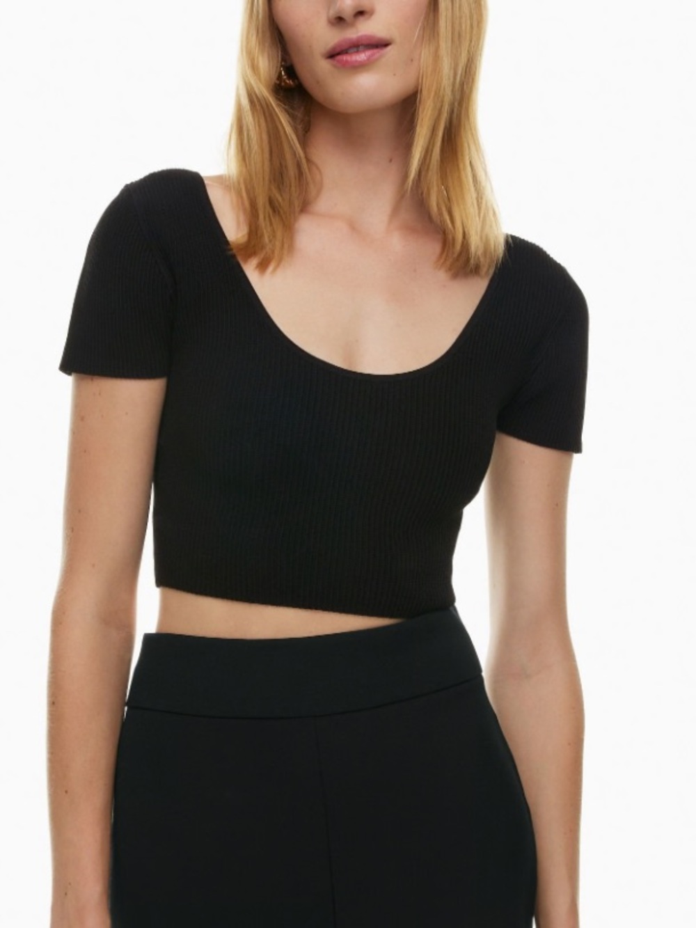 Babaton Scoop Neck Contour Crop Shirt Size ML Black